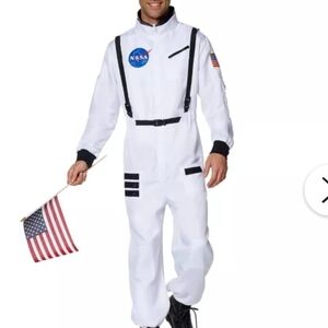 Men's White Astronaut Costume with Flag